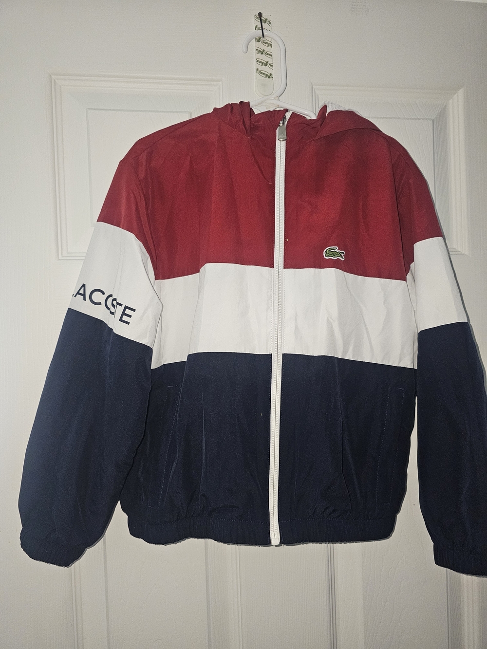 Lacoste Kids Red White Navy Colorblock Hooded Raincoat